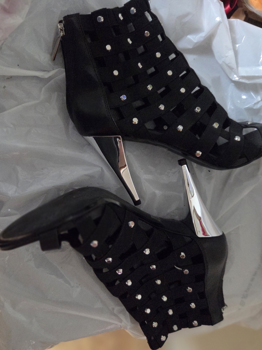 Michael Kors Black Studded Cutout Heeled Booties